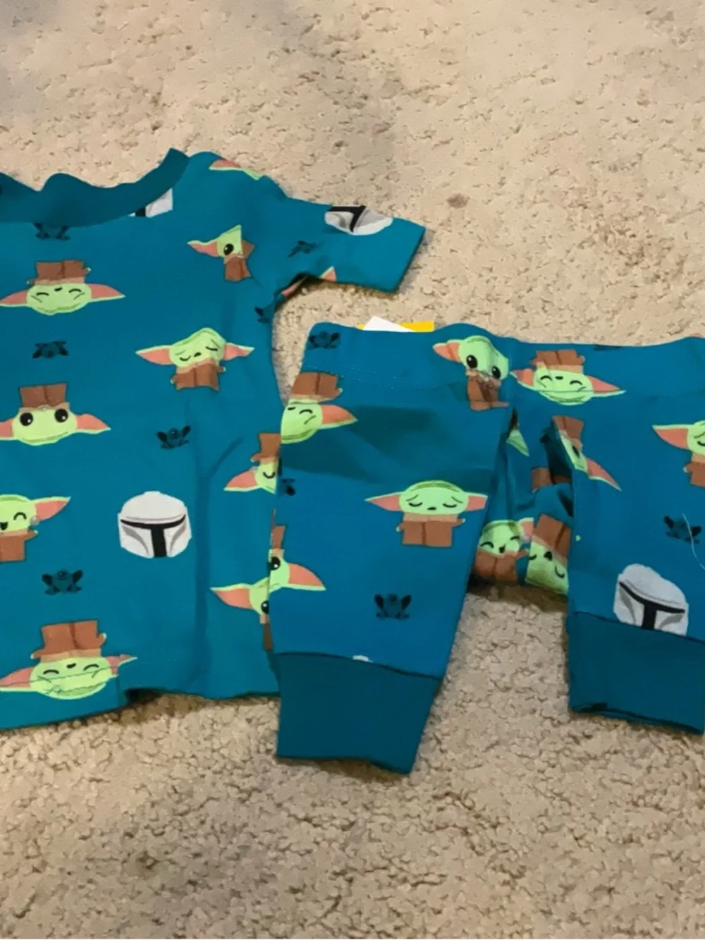 Star Wars The Child (Grogu) White and Gray Tie-Dye Pajama Set & Teal pajama set.